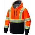 thumbnail image 2 of ProtectX High Vis Safety Hoddie Sweatshirt Jacket with Reflective Strips & Fleece Lined for Cold Weather Orange Small, 2 of 9