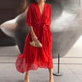 thumbnail image 4 of Dresses for Women 2025 Elegant Classy,plus size casual dresses,Women Summer Bohemian Casual Midi Dress Stylish Elegant A Line Pleated V Neck Ruffle Cap Sleeve Sun Dress for Daily Wear and, 4 of 6