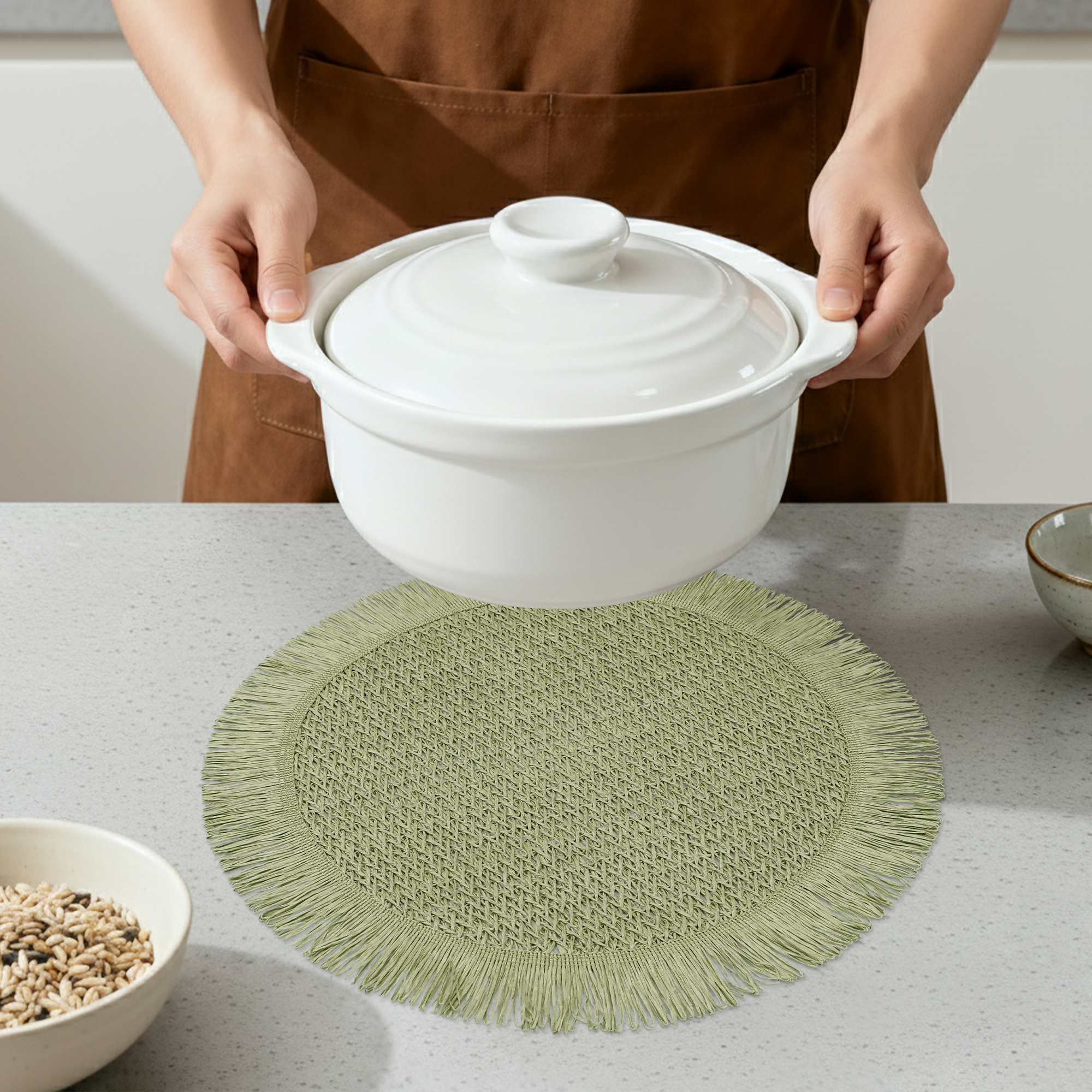 Unique Bargains Set of 6 Rustic Woven Placemats for Dining Table Decor Green
