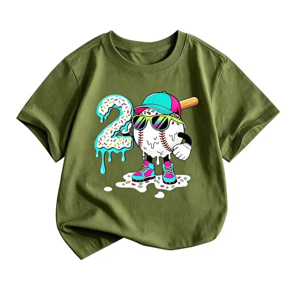 Bainana Boys Short Sleeve T Shirts Number Two Print Loose Tops Big Kids Summer Tees