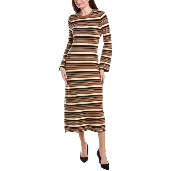 Elie Tahari womens Bell Sleeve Stripe Fitted Midi Dress, XL, Black