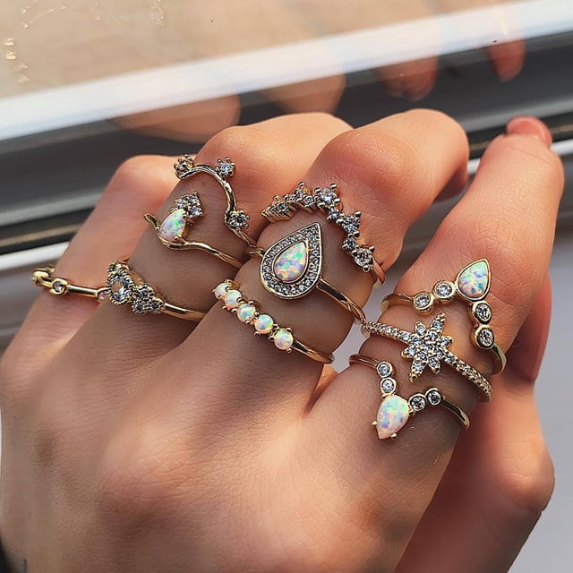 Anillos para mujer, regalos para mujer, conjunto de 10 anillos vintage apilables sobre los nudillos, anillos para mujer.