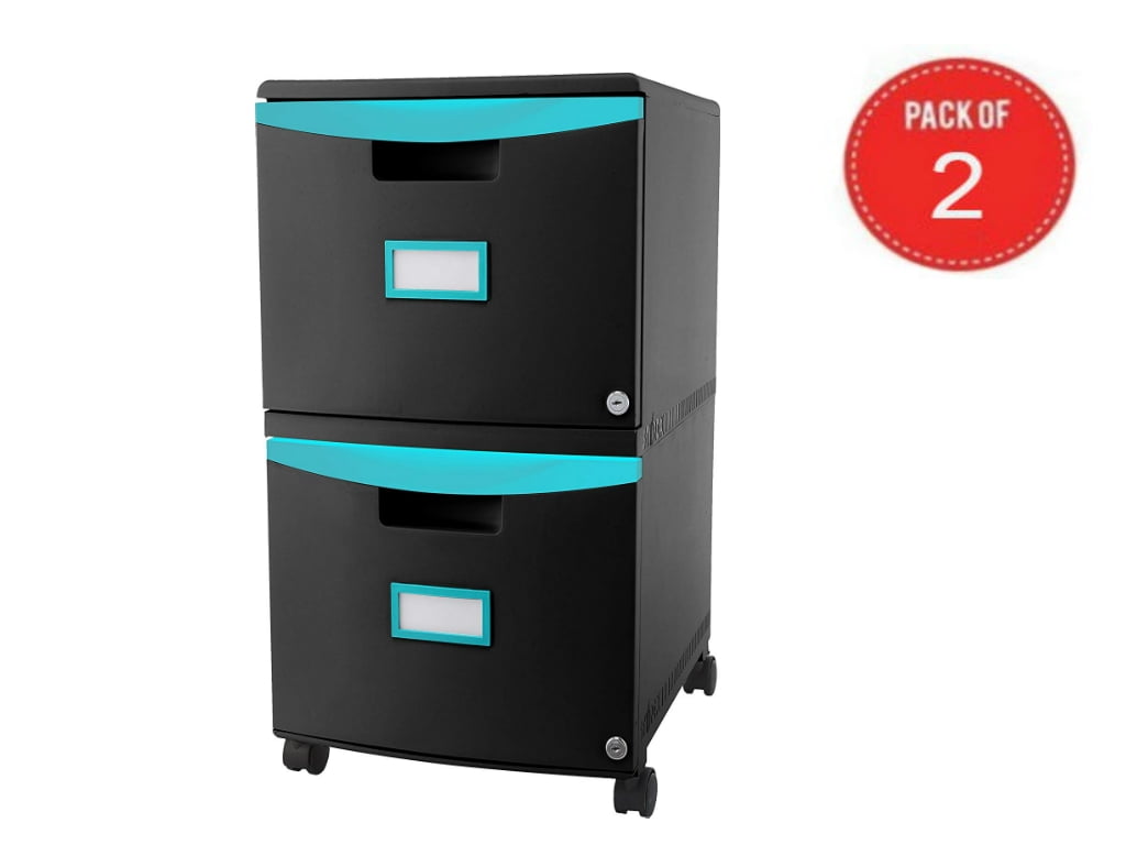 Storex 2Drawer Mobile Filing Letter/Legal, Black/Teal, Pack