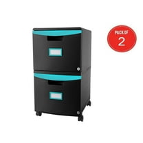 Storex 2-Drawer Mobile Filing Cabinet, Letter/Legal, Black/Teal, Pack of 2