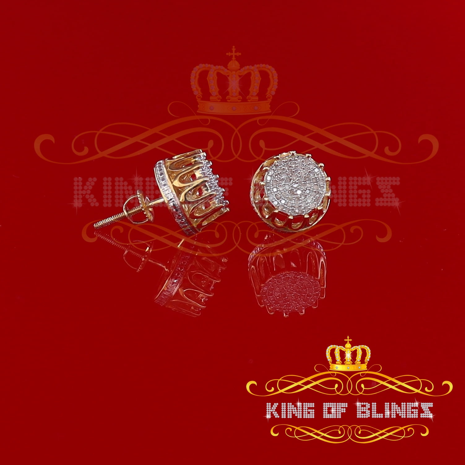 King of Bling's 925 Sterling Silver 0.33ct Diamond For Women's/ Men's Yellow Stud Round Earrings