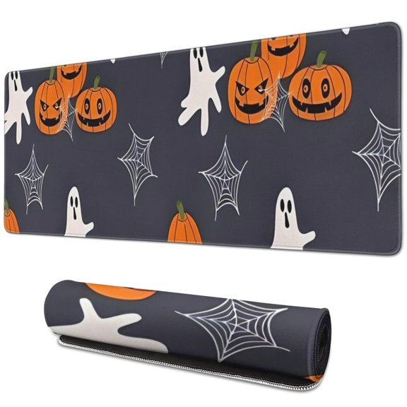 Long Mouse Pads for Desk,Halloween Pumpkin Ghost Pattern Desk Mats on Top Of Desks, Desk Mouse Pad Extra Large with 3mm Non-Slip Base and Stitched Edge for Gaming,Office,Work,Home 31.5x11.8in