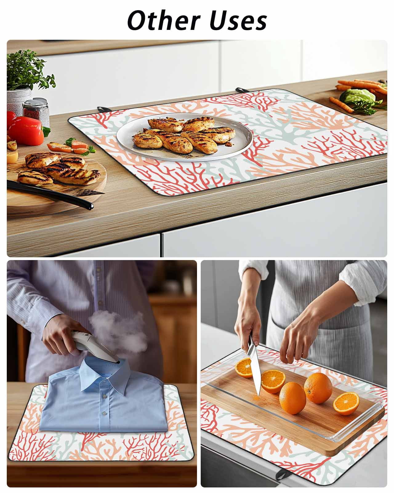 Stove Top Covers for Electric Stove, Red Orange Grey Coral Coastal Glass Stovetop Cover Protector, Summer Beach Seaside Nautical Induction Cooktop Protector Oven Mat for Kitchen Countertop 36"x21"