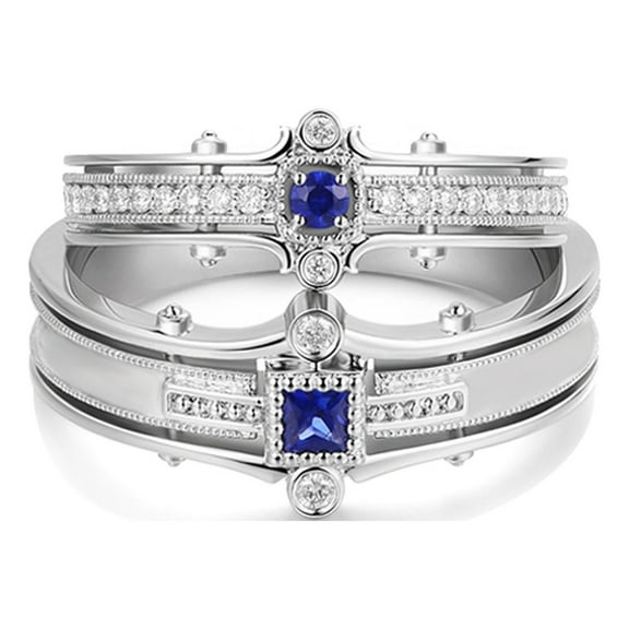 Couple Rings 0.5CT Blue CZ 925 Sterling Silver Women Wedding Ring Men Wedding Band