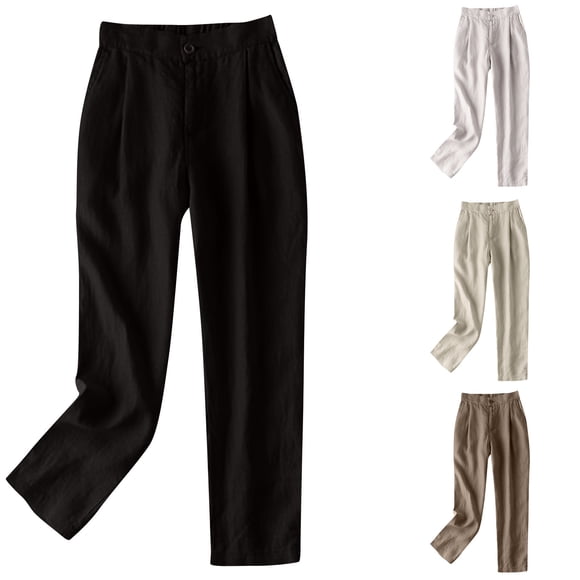 Sentmoon Petite Linen Pants for Women Solid Color High Elastic Waist Spring Pants Oversized Relaxed Fit Summer Jogger Pants for Women for Everyday Casual Wear