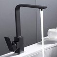 thumbnail image 1 of Rewera Grifo moderno para fregadero de cocina de una sola pieza de latón macizo pulido con una sola palanca, negro pulido, grifo mezclador para lavabo frío y caliente, 1 of 5