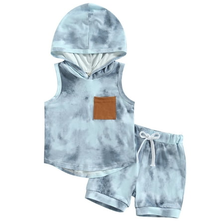 

Musuos Baby Boys Hooded Tank Top with Pocket Camouflage Elastic Waist Shorts Set