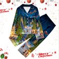 thumbnail image 2 of Pandaie Girls Satin Christmas Pajamas Set Kids Button Down Long Sleeve Silk Sleepwear Toddler Loungewear Tops and Pants Outfits Blue 3-4T, 2 of 4