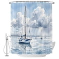 thumbnail image 2 of Shower Curtains for Bathroom, Nautical Sailboat Waterproof Fabric Shower Curtain, Blue Grey Watercolor Coastal Waves Cloud Decorative Bathroom Curtain for Bathtub, 66"x72", No Hooks Included, 2 of 9