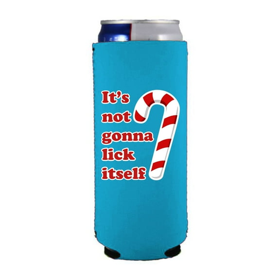 It's Not Gonna Lick Itself Candy Cane Slim Can Coolie (Light Blue)