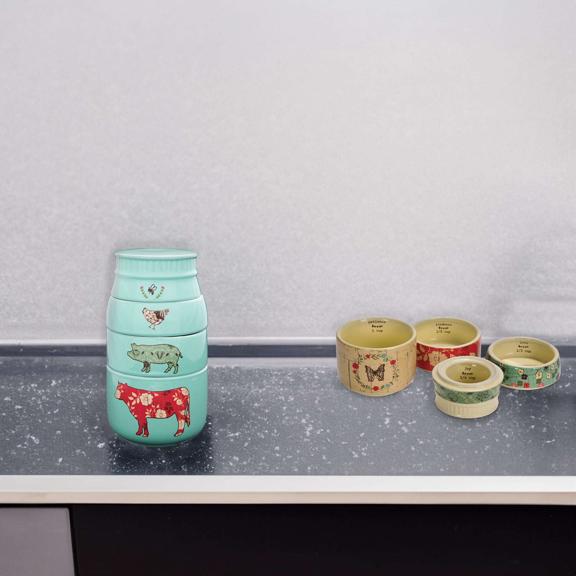 Pavilion Mason Jar Animal Icons Stoneware Measuring Cups, Teal