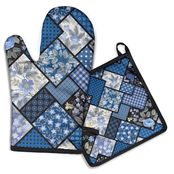 Pioneer Flower Floral Print Pattern Kitchen Oven Mitt and Pot Holder Sets 2 Pcs for Baking, Cooking and Grilling, Heat Resistant Up To 392 °F
