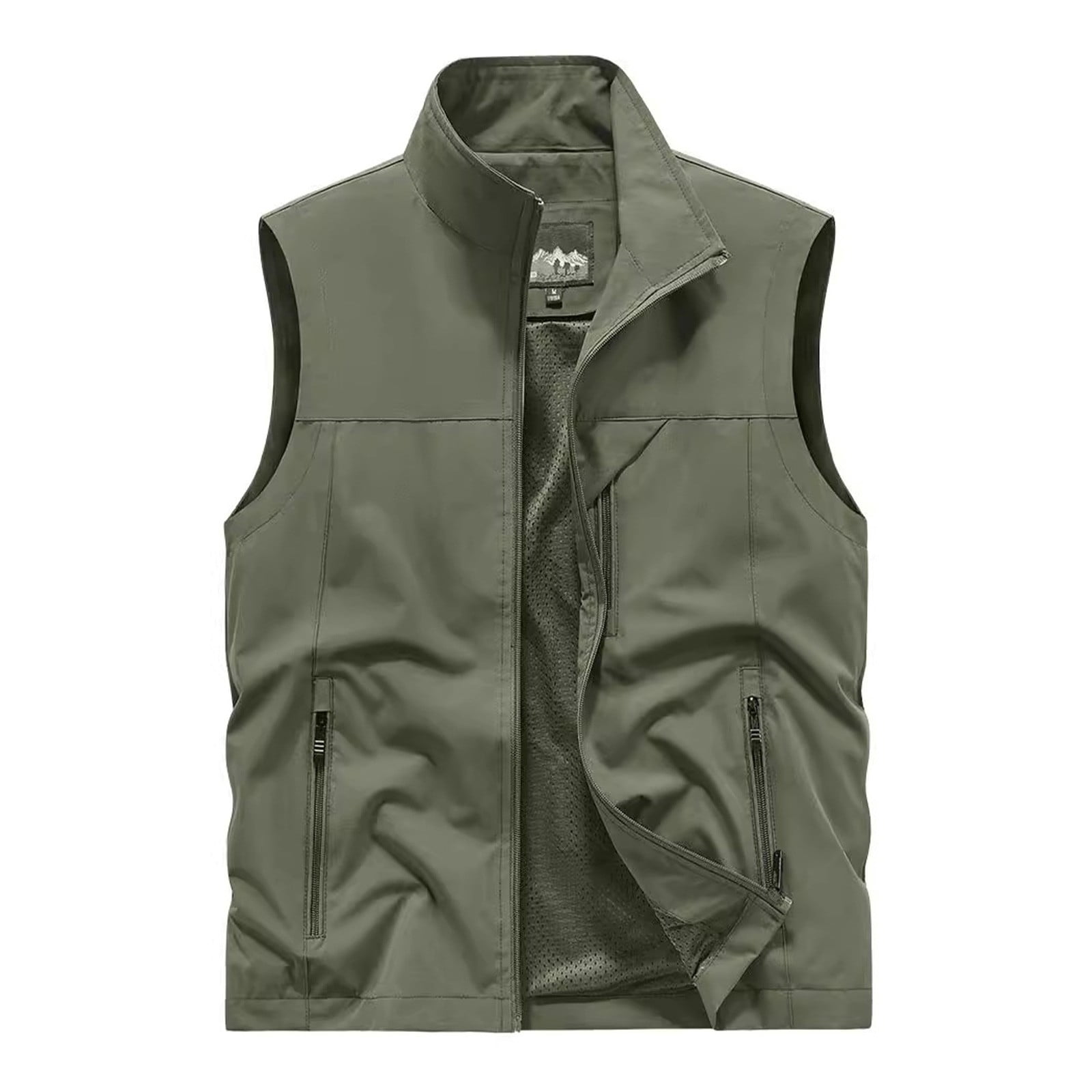 Men's Windproof Lightweight Golf Vest Softshell Sleeveless Jacket with Pockets for Running Hiking Sports Spring Fall,Army Green,3XL