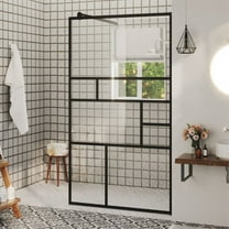 Casafoyer Walk-in Shower Wall with Clear ESG Glass 35.4"x76.8" Black