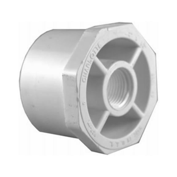 Charlotte Pipe PVC 02108  1800HA Schedule 40 Pipe Reducer Bushing, Spigot x Thread, White, 1-1/2 x 1 In. - Quantity 25