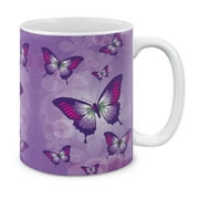 MUGBREW 11 Oz Ceramic Tea Cup Coffee Mug, Pink Purple Butterflies
