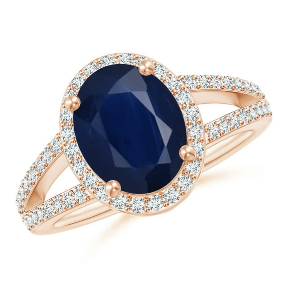 ANGARA Natural Oval 3.3 ct Blue Sapphire Split Shank Halo Ring in 14K Rose Gold for Women (Size-10x8mm) | September Birthstone, Anniversary, Jewelry Gift for Women | Natural Blue Sapphire Ring