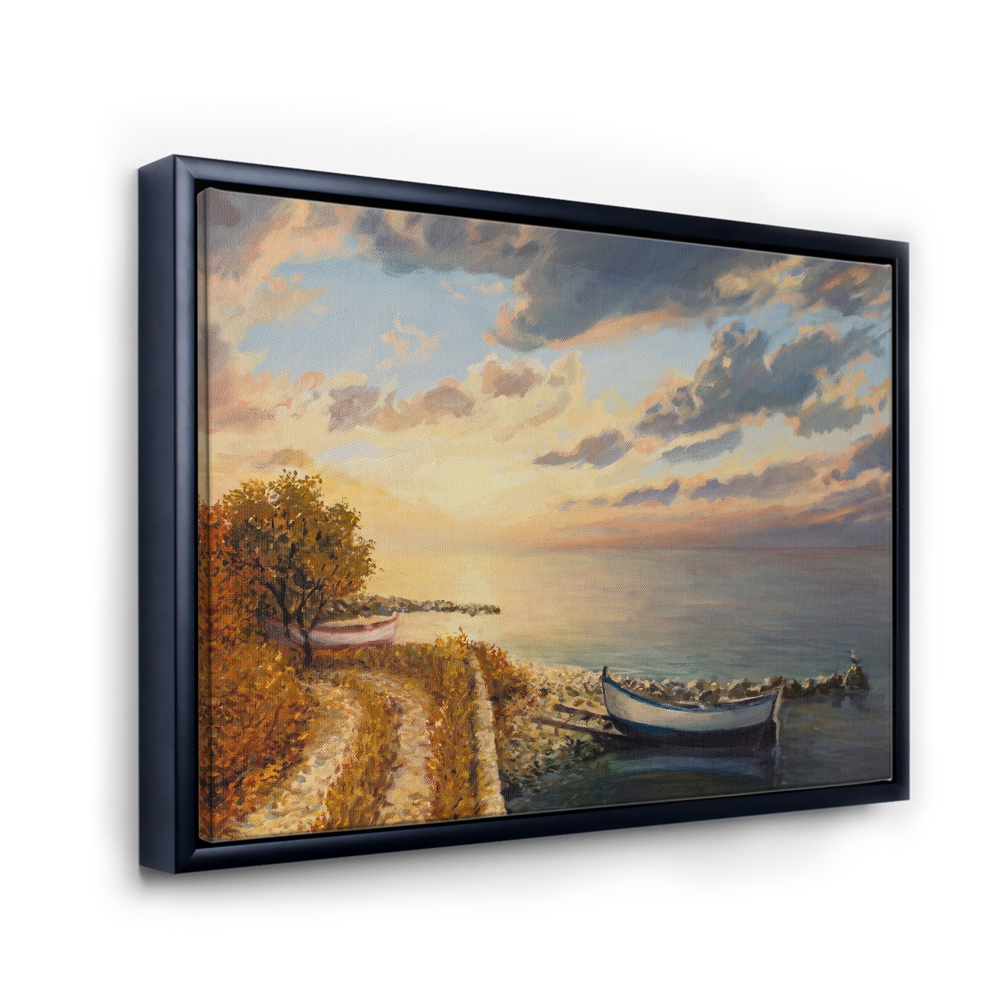 Designart 'Romantic Morning By The Sea' Nautical & Coastal Framed Canvas Wall Art Print