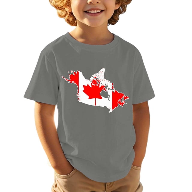 Chandail de la Fête du Canada Filles Imprimé Graphique Drapeau Canadien Col Rond Manches Courtes Blouse Garçons Imprimé Drapeau de la Fête du Canada Coupe Régulière Garçons Haut à Imprimé Feuille d'Érable Drapeau