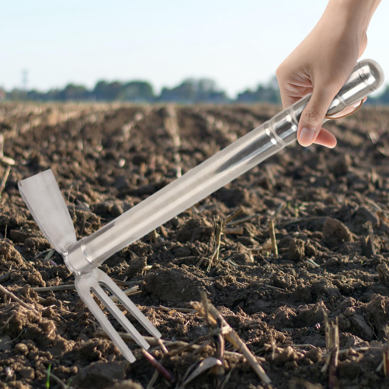 MAGIDEAL Gardening Hand Tiller Tool Stainless Steel 15.1inch Long for Outdoor Camping Hoe and Rake