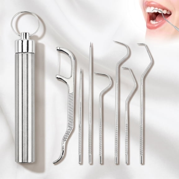 7-Piece Stainless Steel Dental Floss Set, Reusable Metal Oral Care Tool with Keychain, Portable Hygiene Toothpick for Travel,Daily Use