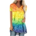 thumbnail image 1 of Birdeem Womens Fashion Gradient Printed Blouse V-Neck Short Sleeve Loose T-Shirt Tops, 1 of 1