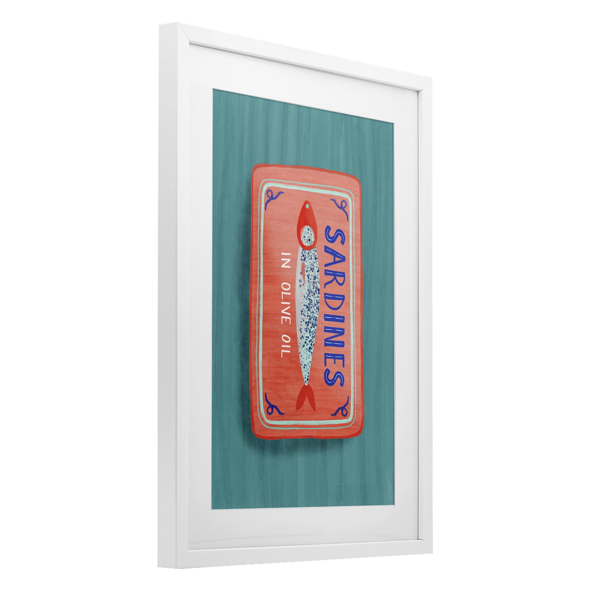 Stupell Industries Sardines Olive Oil Seafood White Framed Print Under Glass, design by Metka Hiti