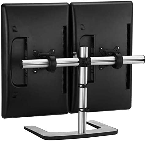 Restored Atdec VFS-DH Dual Freestanding Horizontal Desk Monitor Mount – Supports Two 27″ Monitors, Adjustable Orientation, Swiveling Heads, QuickShift Mechanism, Silver (Refurbished)