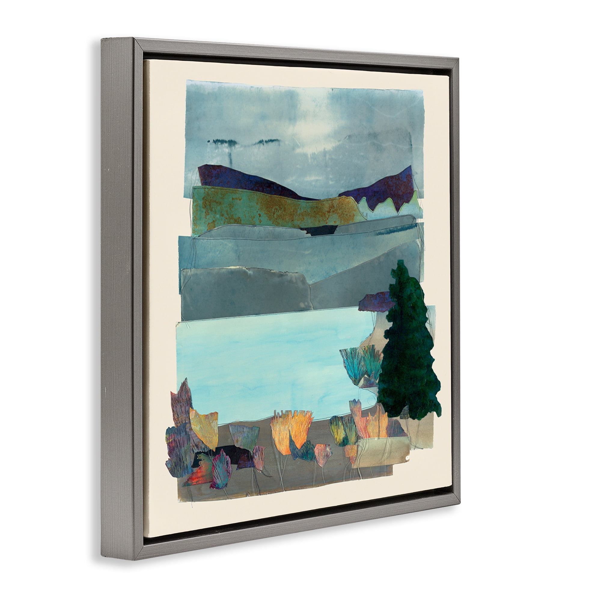 Stupell Industries Abstract Lake View Scene Abstract Painting Gray Floater Framed Canvas Art Print Wall Art, 18 x 18