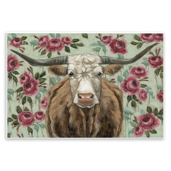 Stupell Industries Shabby Chic Longhorn with Magenta Blooms Wall Plaque Art, 15 x 10, by Sara G. Designs