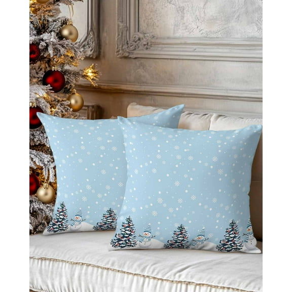 Christmas Decorative Throw Pillow Covers 20x20 Inch Set of 2 Blue Pillow Cases for Couch, Snowman Christmas Tree Winter Cushion Case for Living Room Bedroom Bed Car Chair