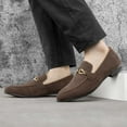thumbnail image 5 of Men's Suede Leather Faux Leather Loafers Wedding Dress Shoes Brown Men's Gold Buckle, Brown-09, 9 US, 5 of 5