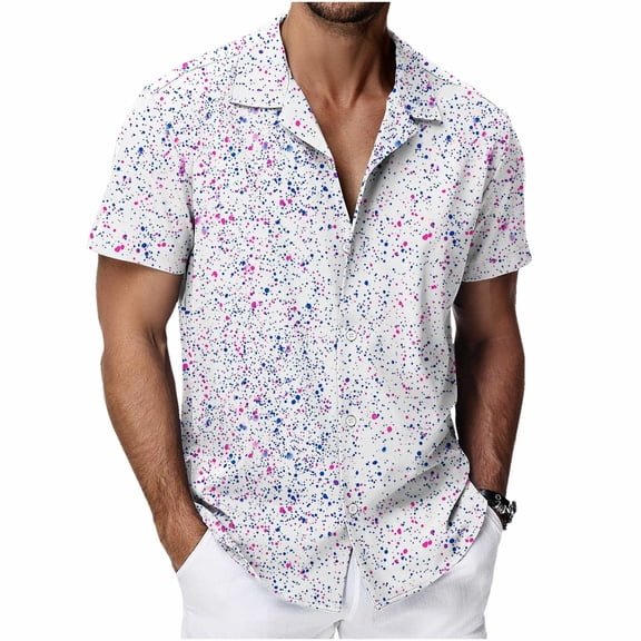 Fjofpr mens beach shirts short sleeve Men's Hawaiian Shirt Short Sleeves Printed Summer Beach Shirts Blouse Shirt S