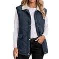 thumbnail image 2 of Otntypg Womens Quilted Collared Puffer Vest with Pockets Lightweight Casual Fall Winter Thick Warm Snap Button Down Full Zip up Outerwear Jackets, 2 of 10