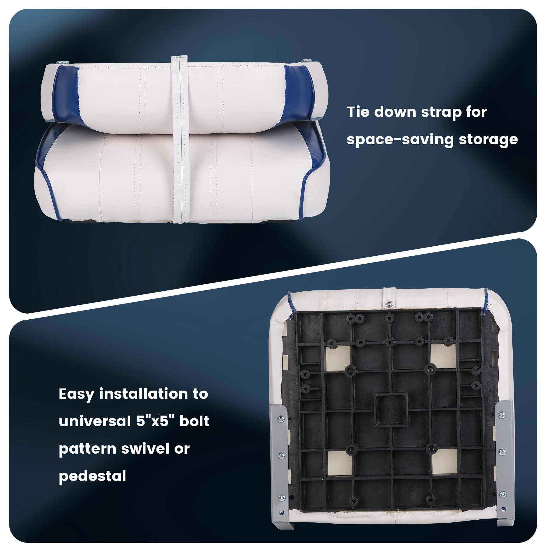 M optimized Set of 2 Premium Low Back Folding Boat Seat, Marine Seats for Fishing, Sightseeing, Speedboats, Canoes