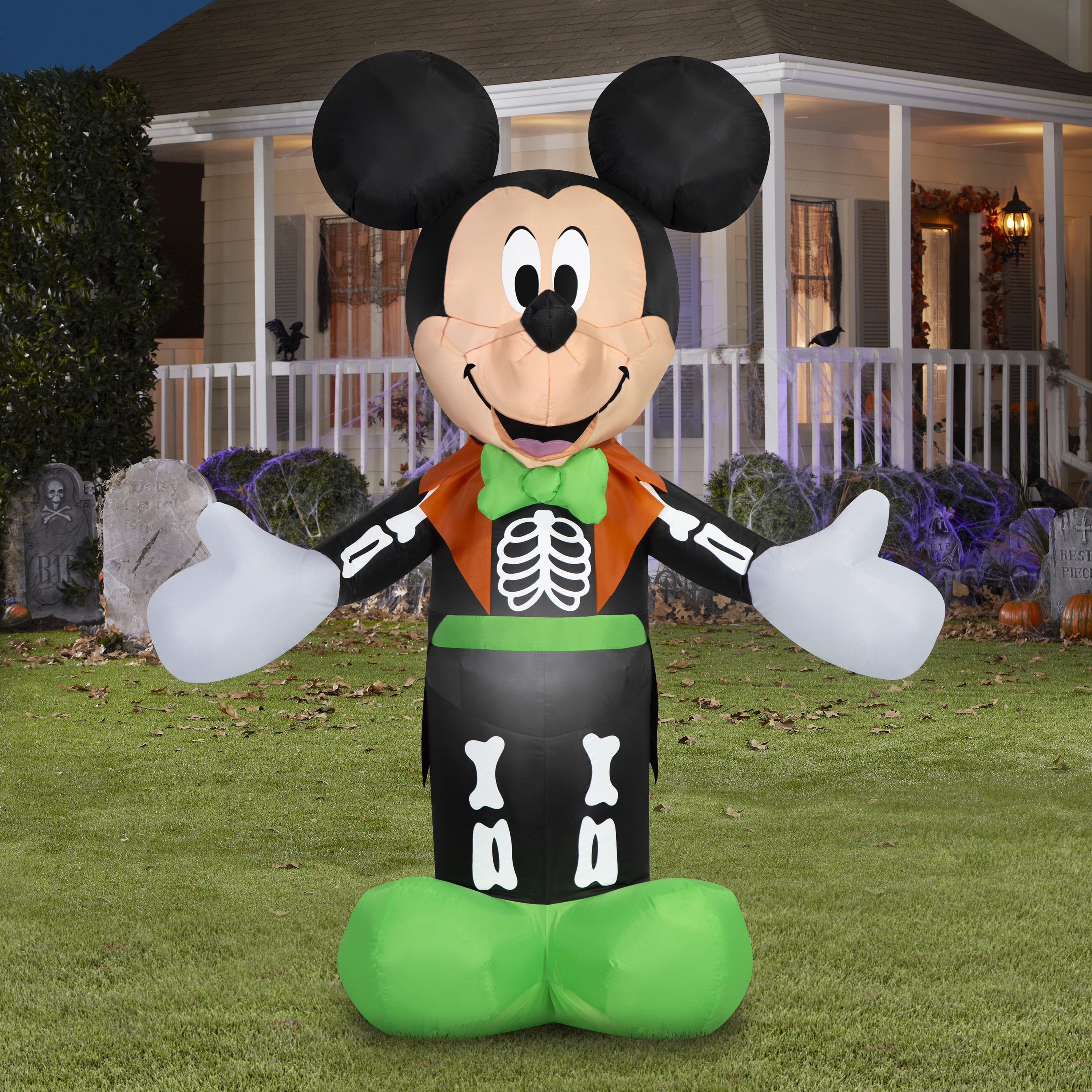 Airblown Halloween Yard Inflatables Light Mickey Mouse in Skeleton Tux Disney, 5 ft