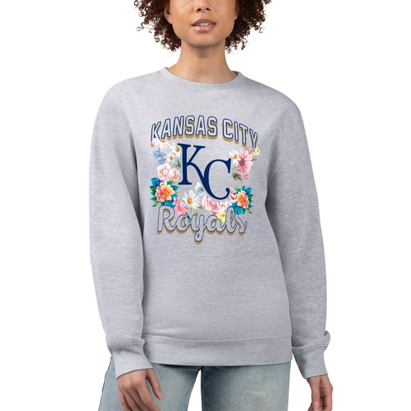 Women's G-III 4Her by Carl Banks Heather Gray Kansas City Royals Flowers Graphic Pullover Sweatshirt
