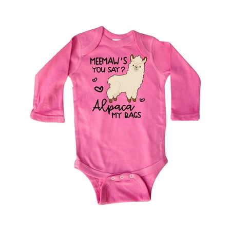 

Inktastic Meemaw s You Say Alpaca My Bags Gift Baby Boy or Baby Girl Long Sleeve Bodysuit
