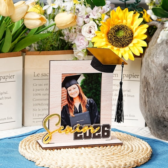 Senior 2026 Graduation Picture Frame - Wooden Tabletop Photo Frame with Grad Cap & Tassel Decor, Graduation Gift for High School College Seniors