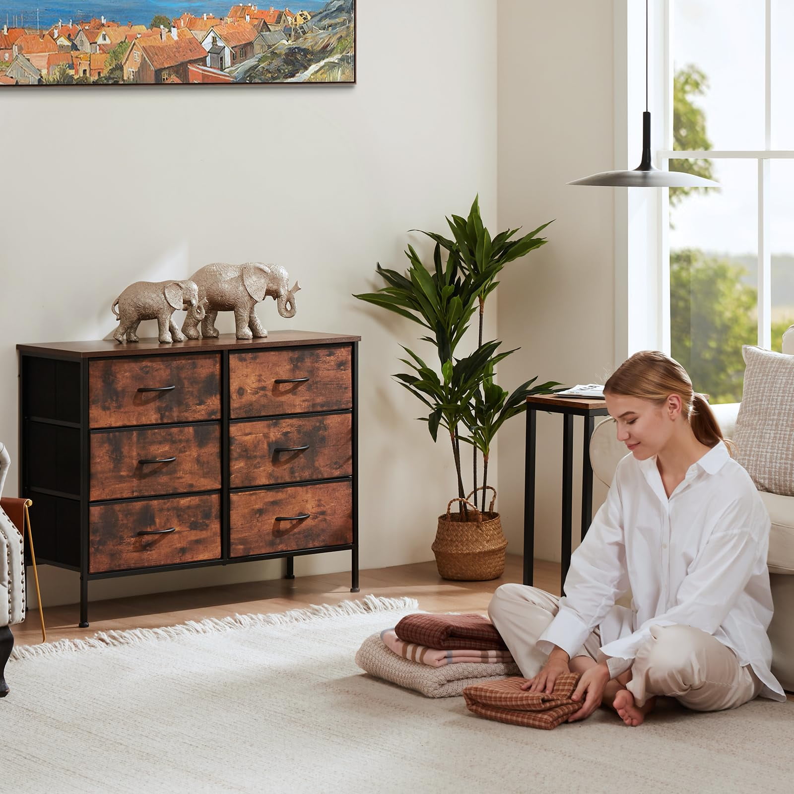Yangming 6 Drawer Fabric Dresser for Bedroom, Chest of Drawer Organizer Storage Cabinet for Closet, Entryway, Rust Brown  Shop  Black Friday Deals for 2024!  (图5)