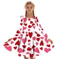 thumbnail image 6 of Girls' Watermelon Red Heart Print Long Sleeve Fit and Flare Dress - Soft Stretch Gathered Waist Casual Valentine’s Day Outfit for Kids Sizes 4-14,Size 7-8 T, 6 of 7