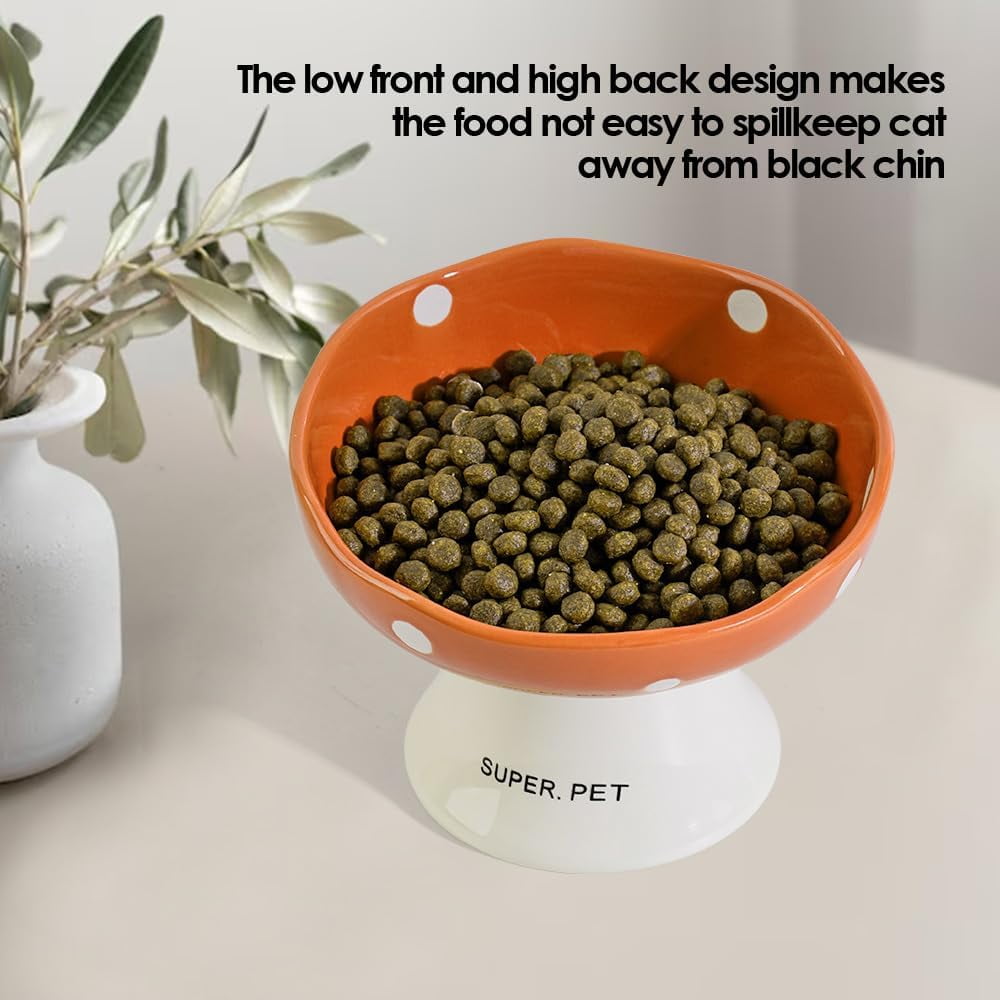 Ceramic Elevated Cat Bowls, Tilted Raised Pet Dish Anti Vomit Kitten Bowl for Indoor Cats, Whisker Friendly Pet Food and Water Bowl for Kitten, Cat, Puppies, Dishwasher Safe (Orange)