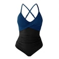 thumbnail image 4 of NMMUED Women Tummy Control One Piece Swimsuit Push Up Bathing Suit Full Coverage Slimming Swimwear Blue L, 4 of 4