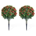 thumbnail image 4 of 23in artificial topiary flower con ground spike-2 pack of pe fake plants con metal stakes y rose flowers red para indoor y outdoor use, 4 of 8