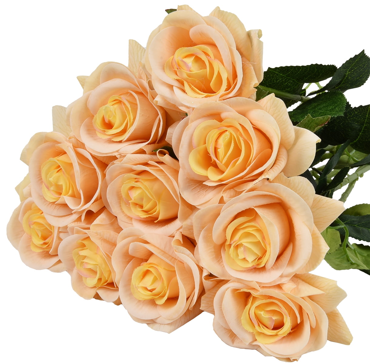 10Pcs Yellow Artificial Rose Flowers, Realistic Blossom Fake Roses with