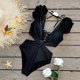 thumbnail image 2 of Gibobby Batas de baño mujeres spa Traje de baño de bikini de cintura alta con correa sin espalda con volantes en los hombros y cuello en V para mujer(Negro,XL), 2 of 4